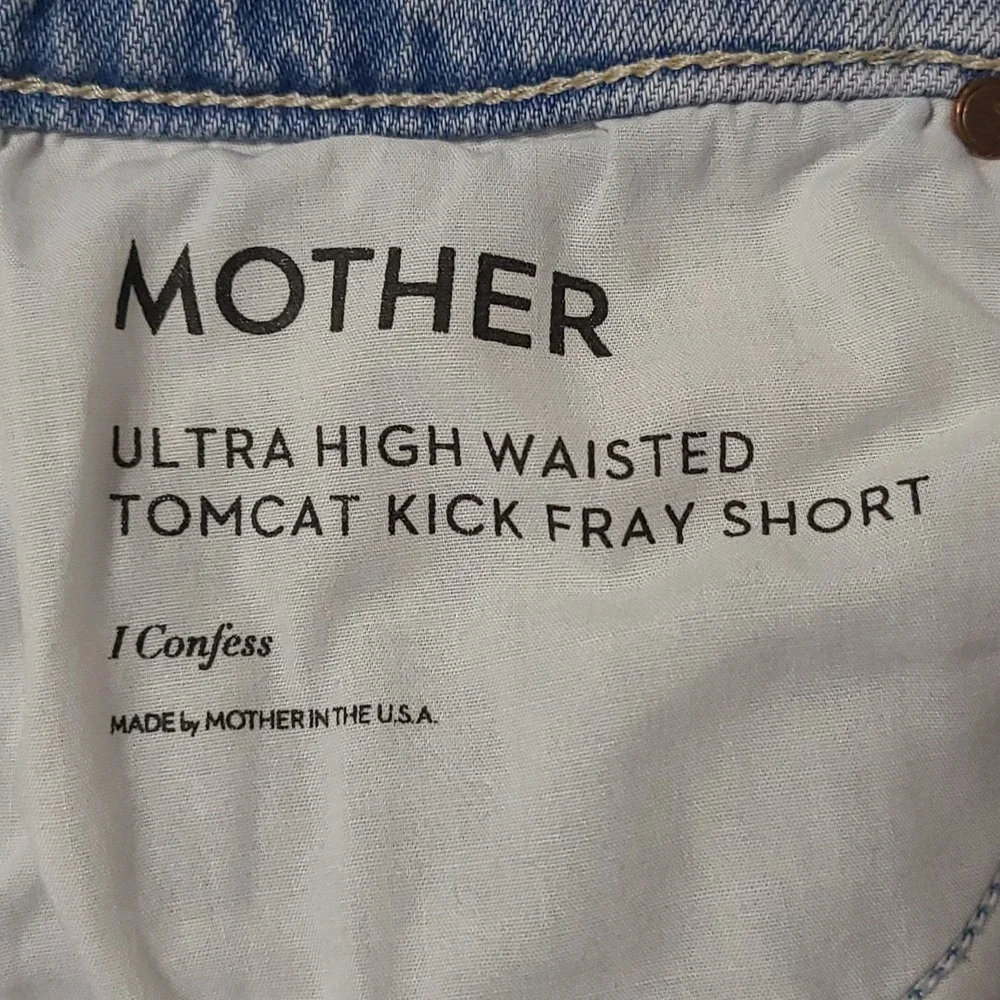 Mother Tomcat Kick Fray Shorts Women 28 Light Blue Ultra High Waist Distressed